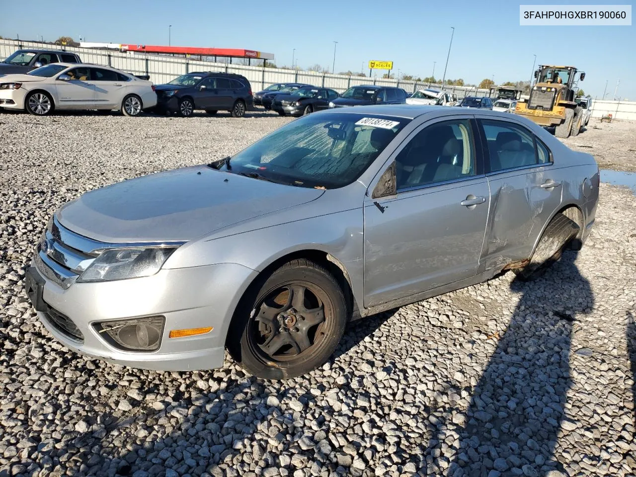 2011 Ford Fusion Se VIN: 3FAHP0HGXBR190060 Lot: 80138774