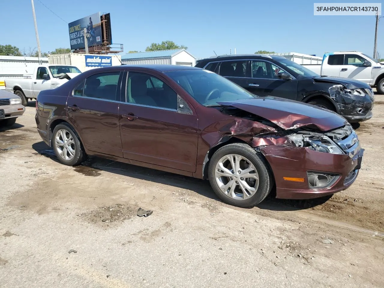 2012 Ford Fusion Se VIN: 3FAHP0HA7CR143730 Lot: 67394574