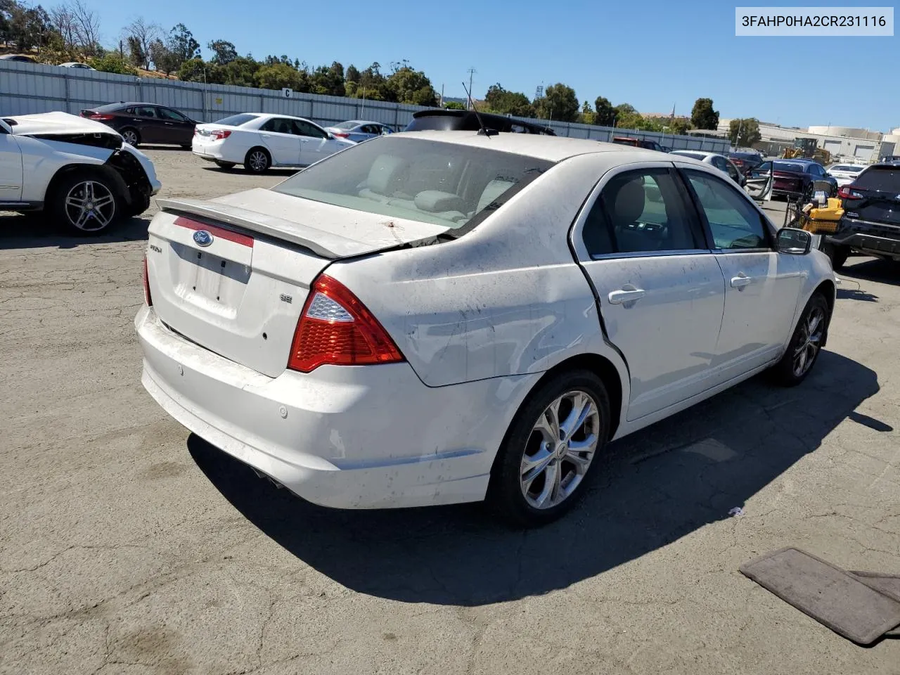 2012 Ford Fusion Se VIN: 3FAHP0HA2CR231116 Lot: 68143144