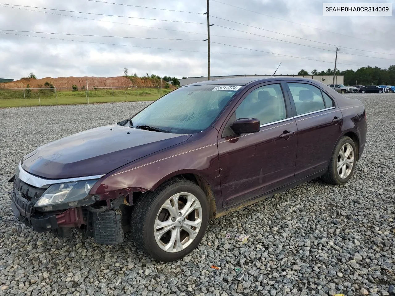 2012 Ford Fusion Se VIN: 3FAHP0HA0CR314009 Lot: 68711774