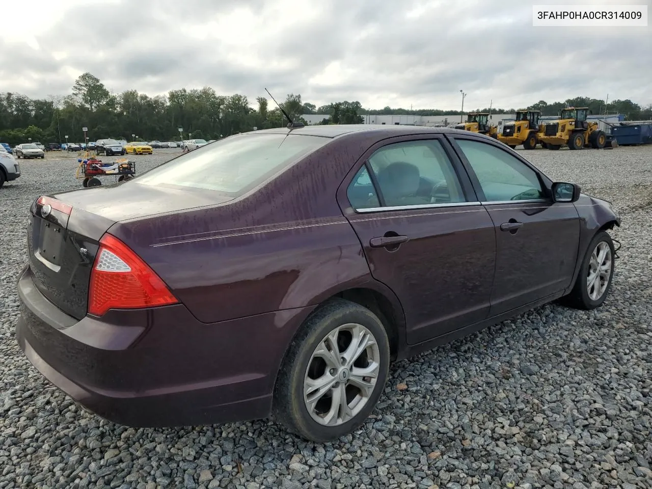 2012 Ford Fusion Se VIN: 3FAHP0HA0CR314009 Lot: 68711774