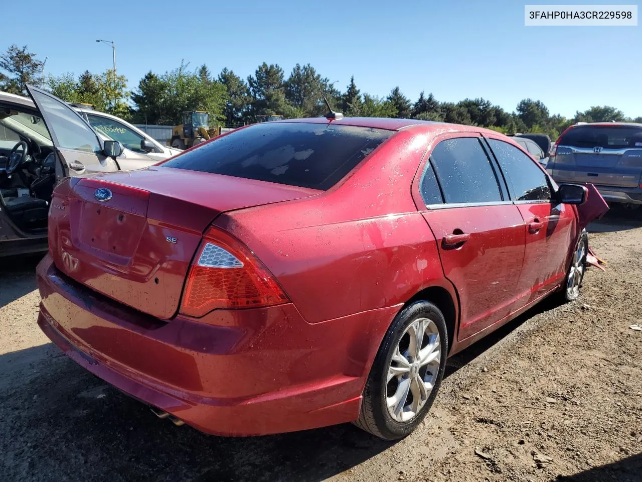 2012 Ford Fusion Se VIN: 3FAHP0HA3CR229598 Lot: 70432314