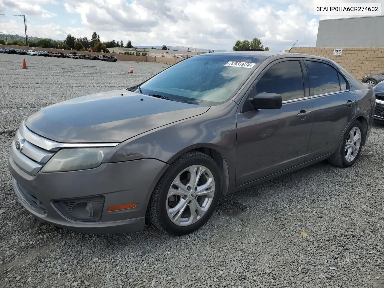 2012 Ford Fusion Se VIN: 3FAHP0HA6CR274602 Lot: 70861974