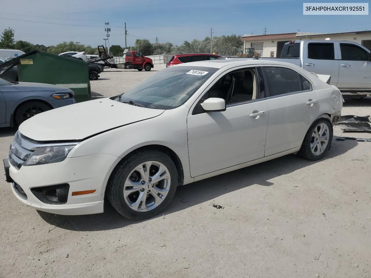 2012 Ford Fusion Se VIN: 3FAHP0HAXCR192551 Lot: 71061564