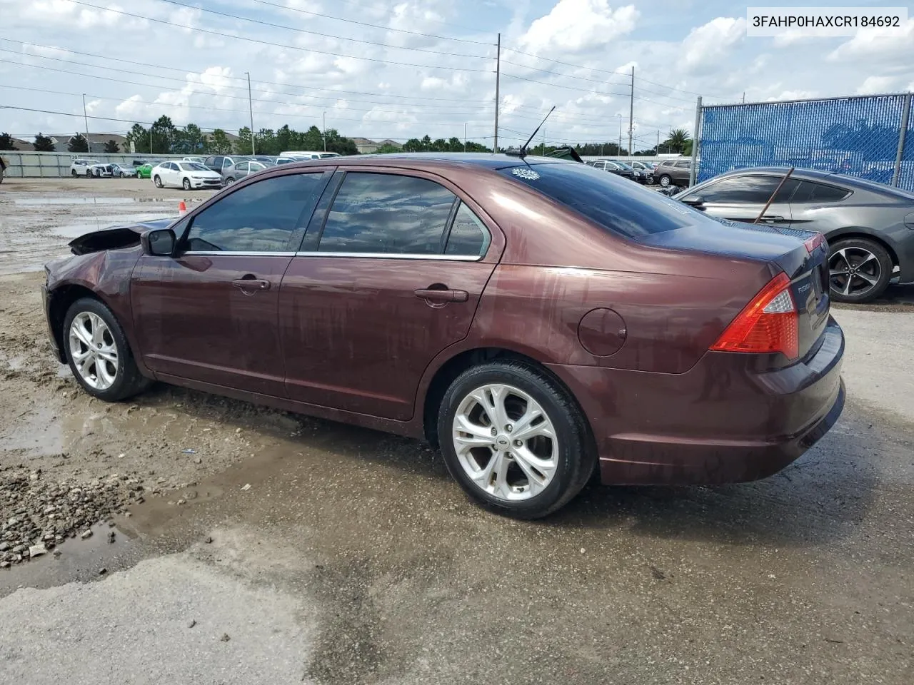 2012 Ford Fusion Se VIN: 3FAHP0HAXCR184692 Lot: 71585114