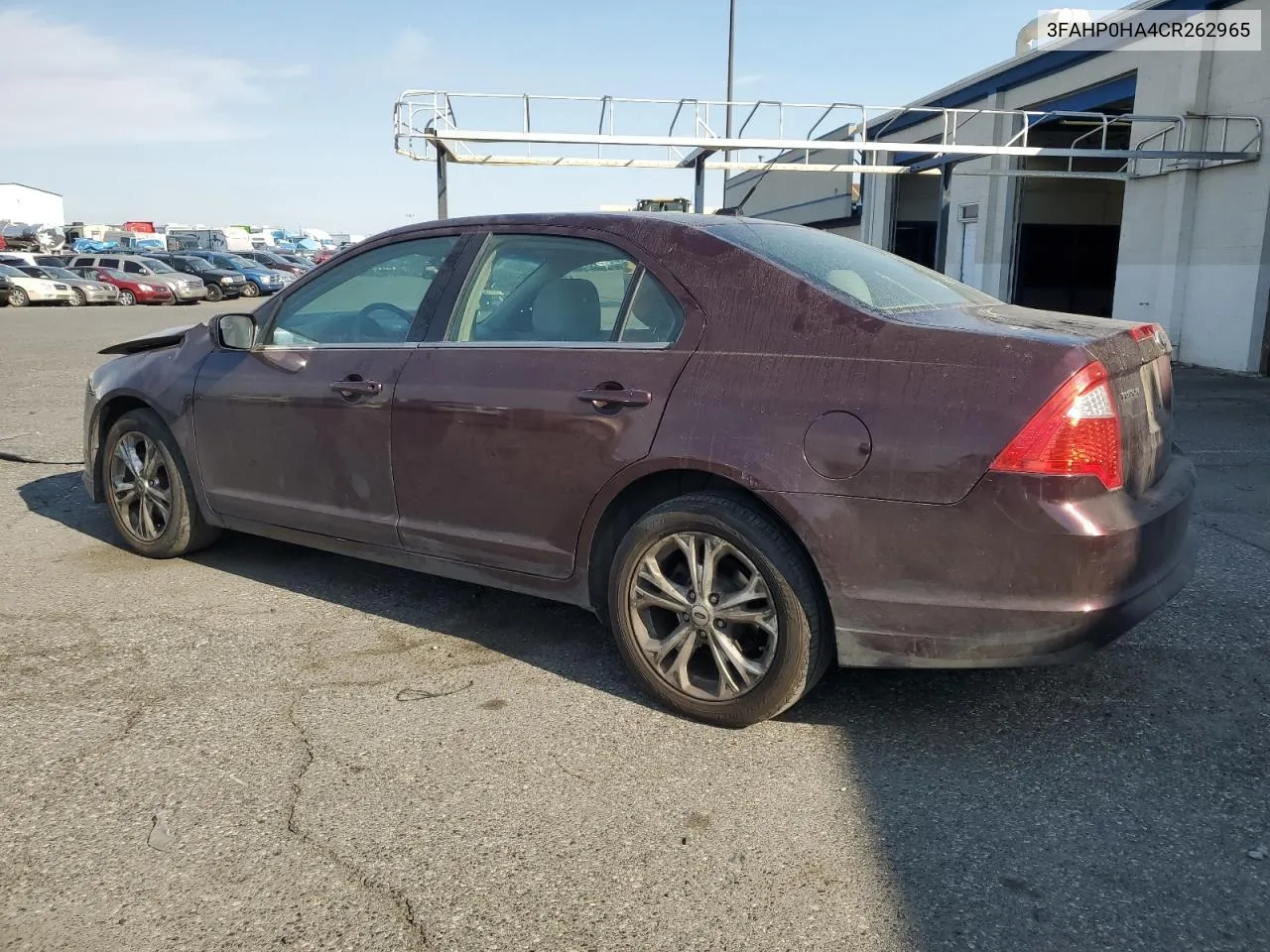 2012 Ford Fusion Se VIN: 3FAHP0HA4CR262965 Lot: 74525174