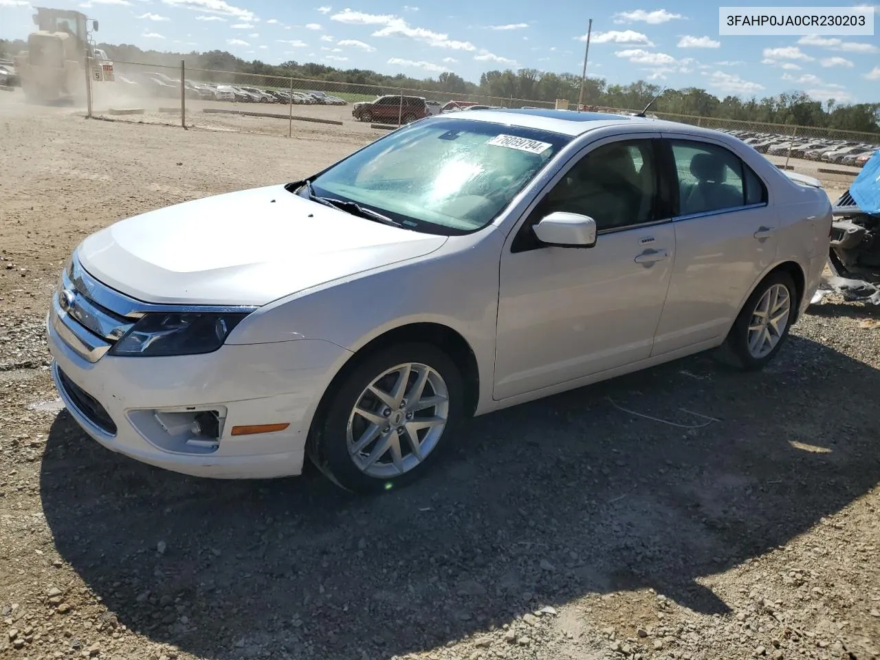 2012 Ford Fusion Sel VIN: 3FAHP0JA0CR230203 Lot: 76069794