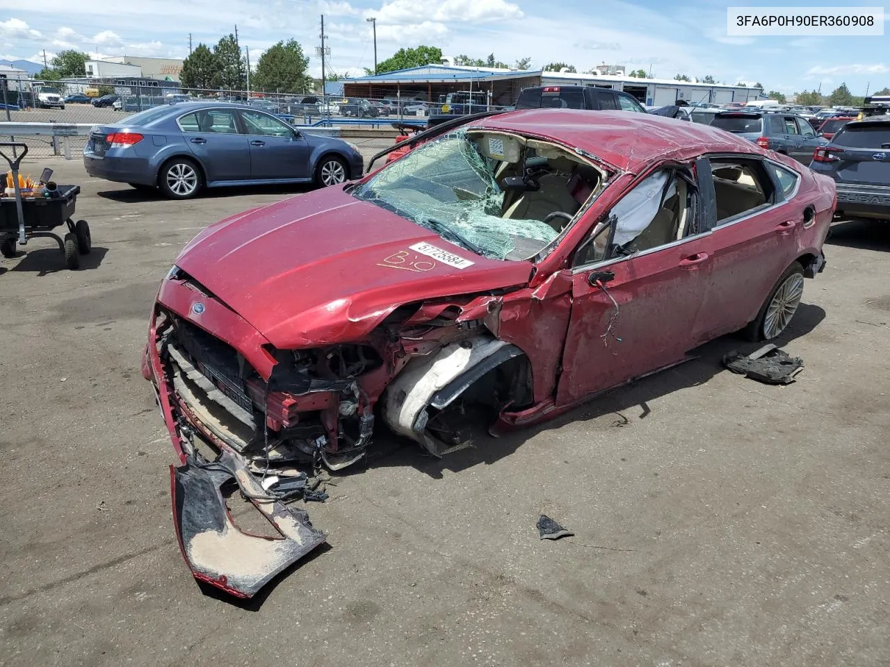 2014 Ford Fusion Se VIN: 3FA6P0H90ER360908 Lot: 57725584