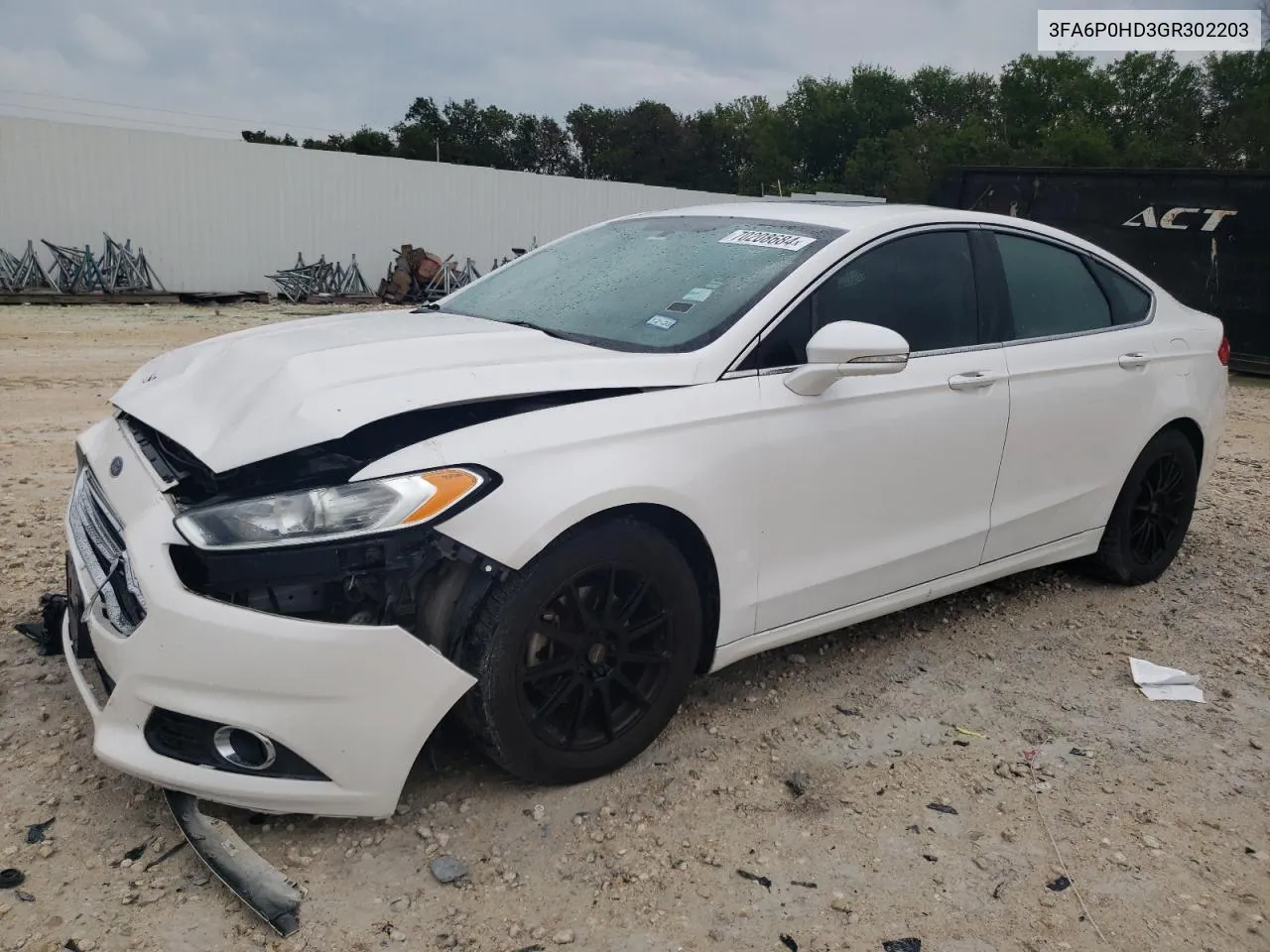 2016 Ford Fusion Se VIN: 3FA6P0HD3GR302203 Lot: 70208684