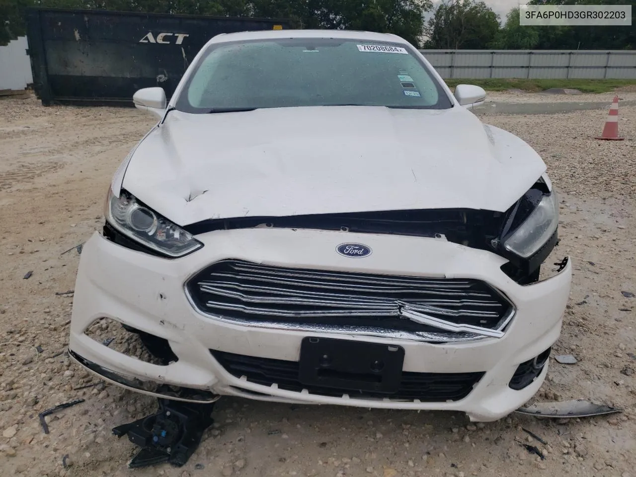 2016 Ford Fusion Se VIN: 3FA6P0HD3GR302203 Lot: 70208684