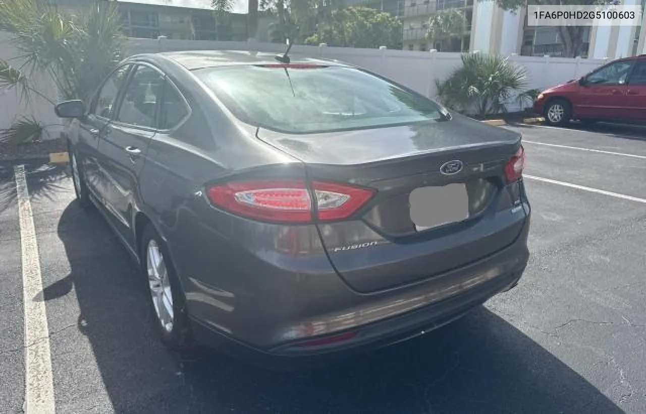 2016 Ford Fusion Se VIN: 1FA6P0HD2G5100603 Lot: 70613954