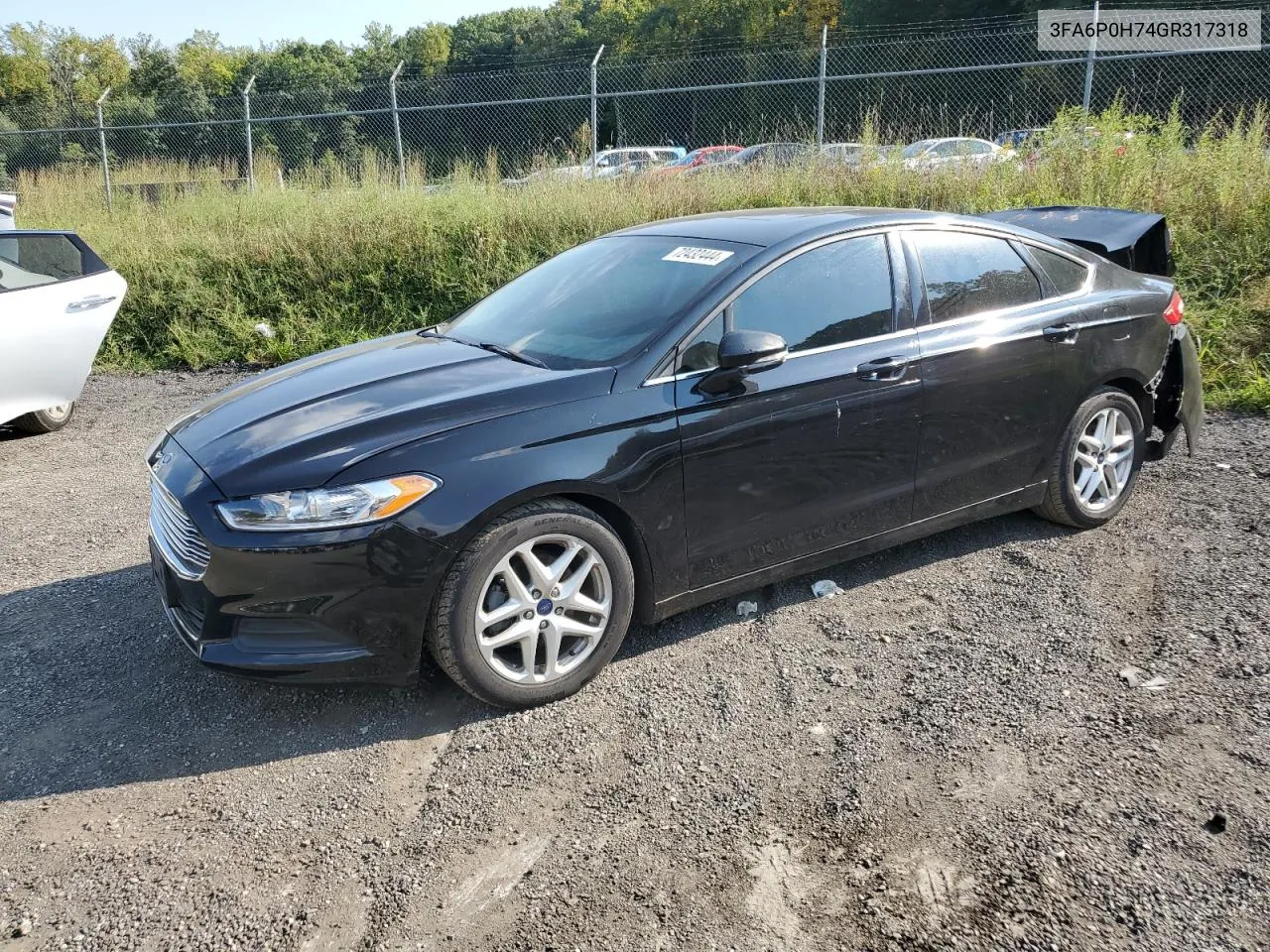 2016 Ford Fusion Se VIN: 3FA6P0H74GR317318 Lot: 72432444