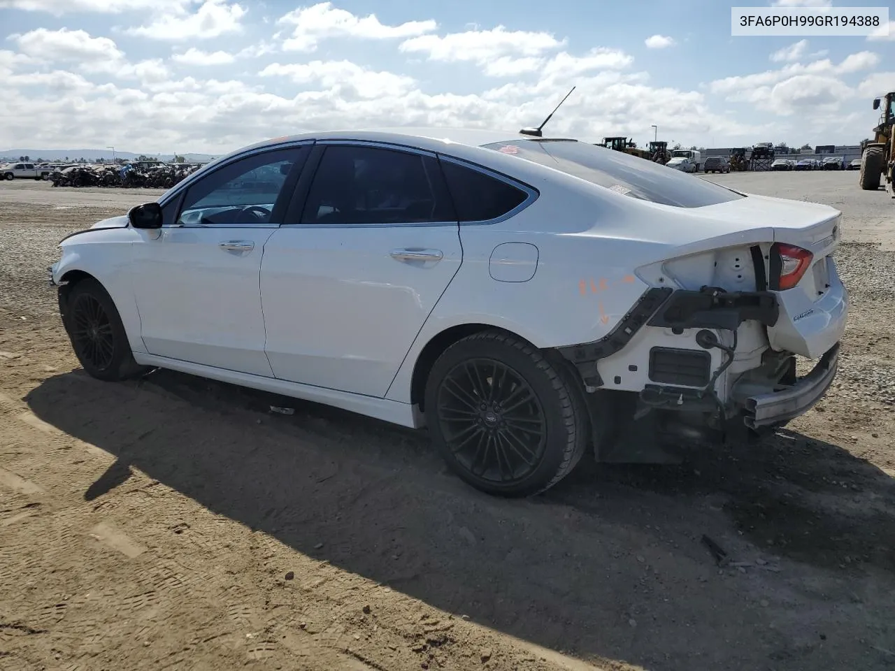 2016 Ford Fusion Se VIN: 3FA6P0H99GR194388 Lot: 72459554