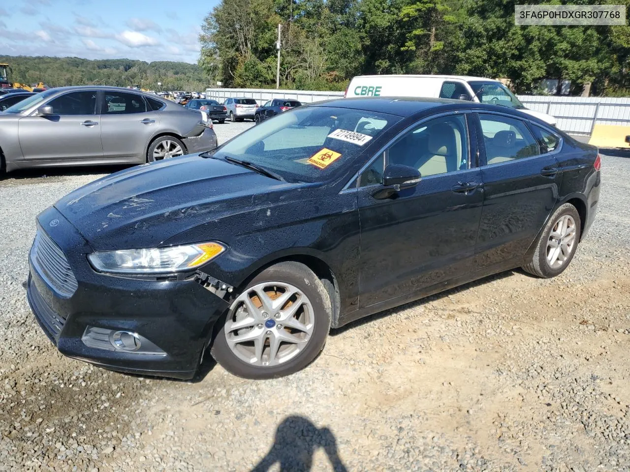 2016 Ford Fusion Se VIN: 3FA6P0HDXGR307768 Lot: 72749994