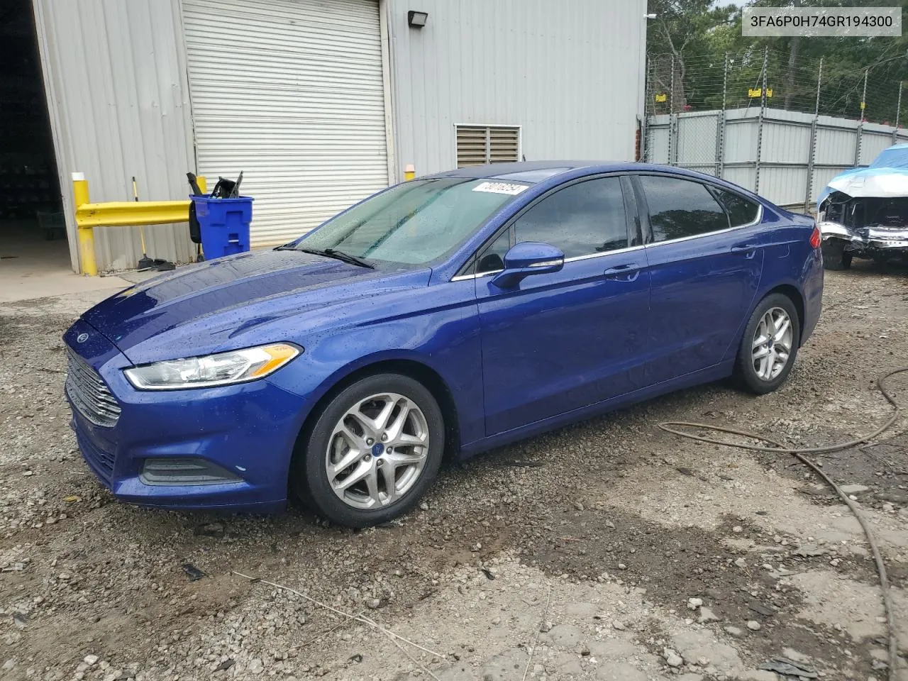 2016 Ford Fusion Se VIN: 3FA6P0H74GR194300 Lot: 73016254