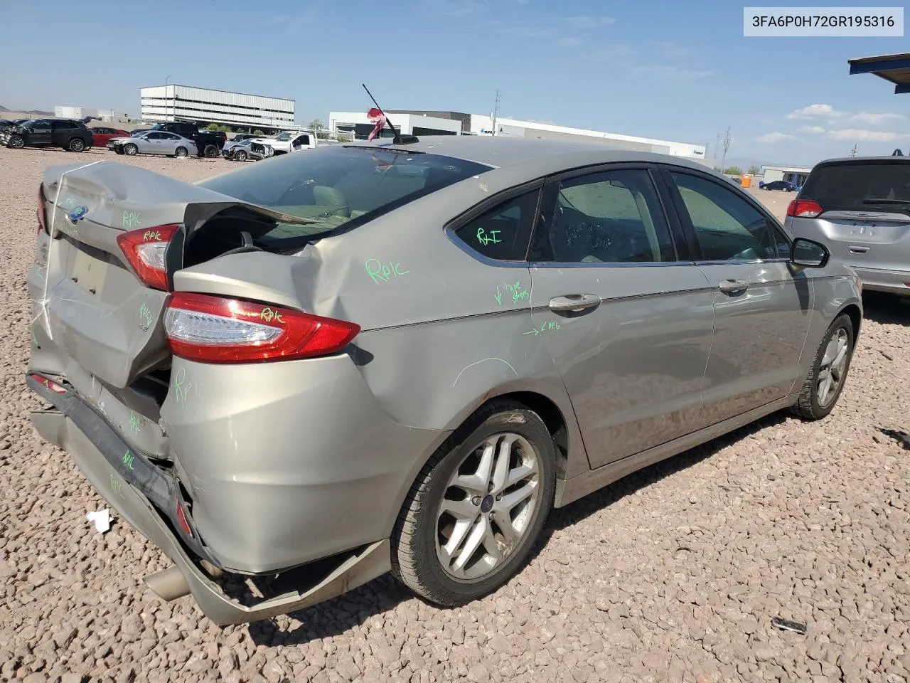 2016 Ford Fusion Se VIN: 3FA6P0H72GR195316 Lot: 74979274