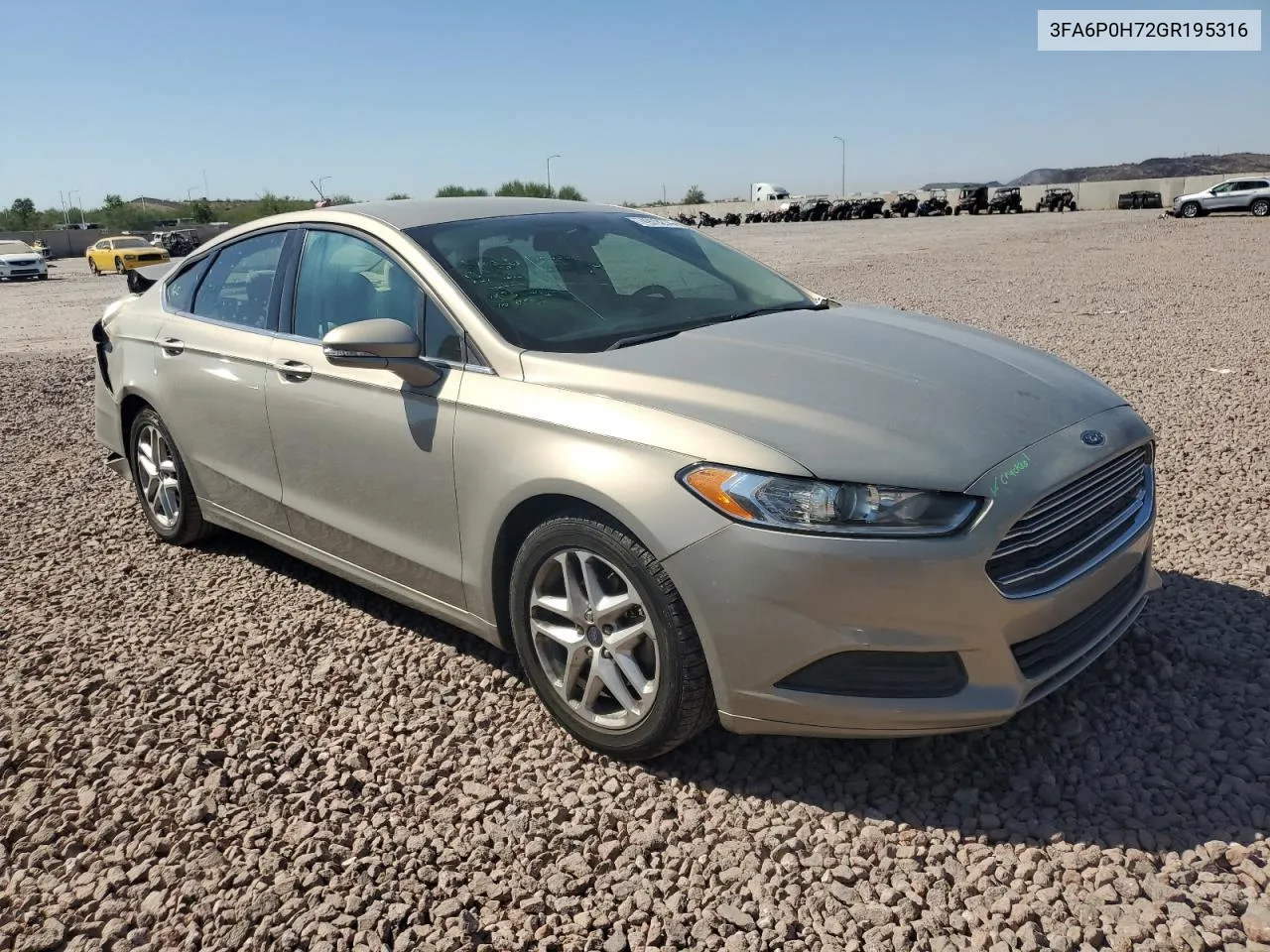 2016 Ford Fusion Se VIN: 3FA6P0H72GR195316 Lot: 74979274