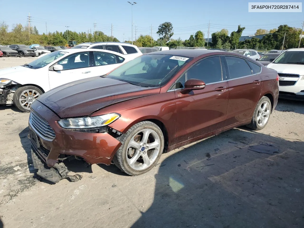 2016 Ford Fusion Se VIN: 3FA6P0H72GR287414 Lot: 75902574