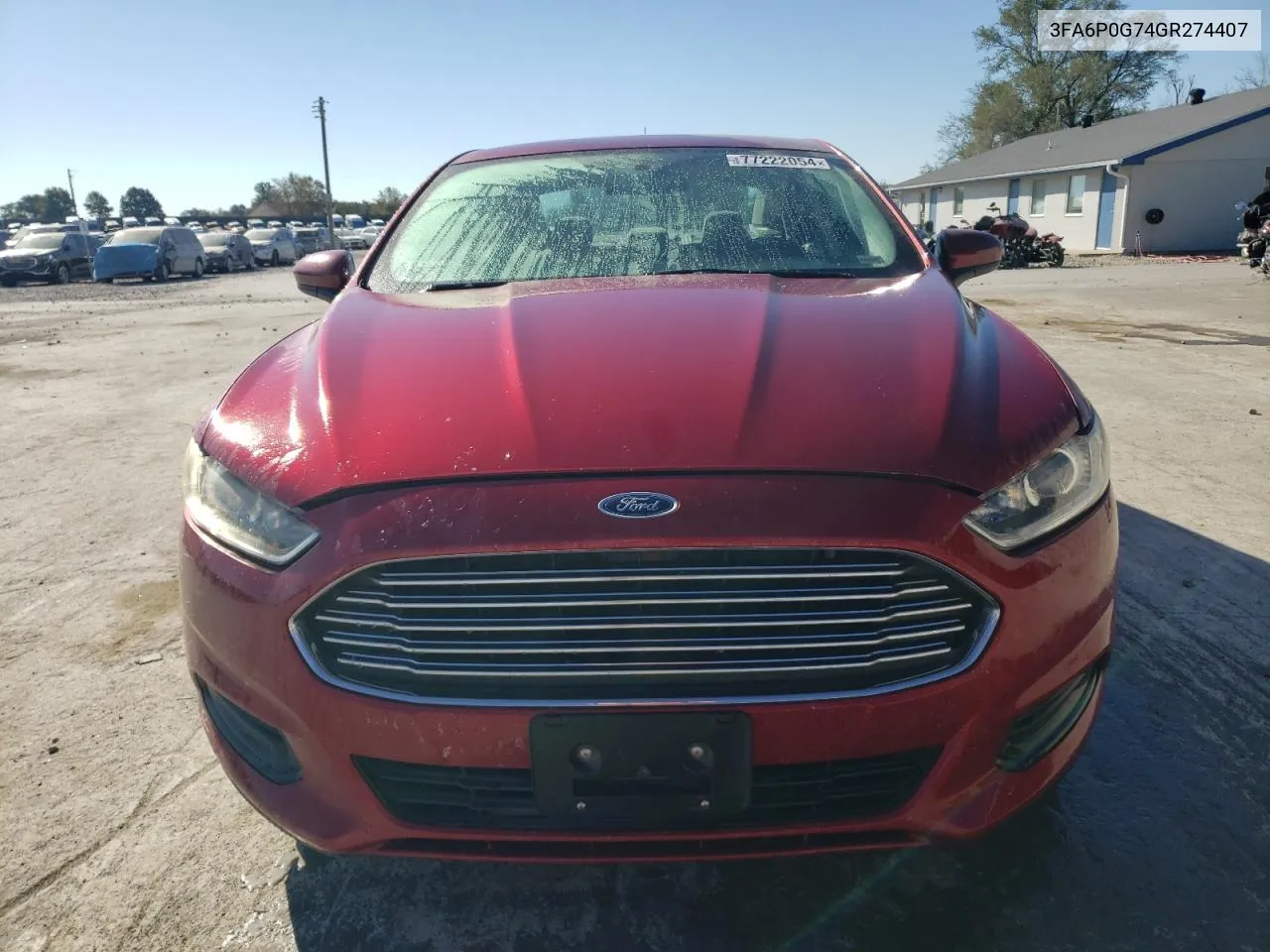 2016 Ford Fusion S VIN: 3FA6P0G74GR274407 Lot: 77222054