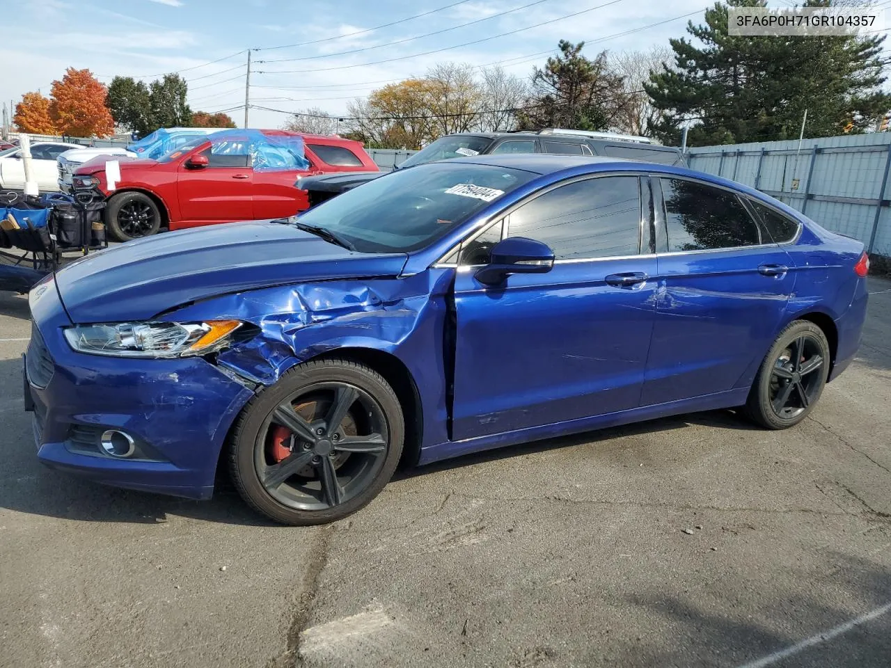 2016 Ford Fusion Se VIN: 3FA6P0H71GR104357 Lot: 77594044