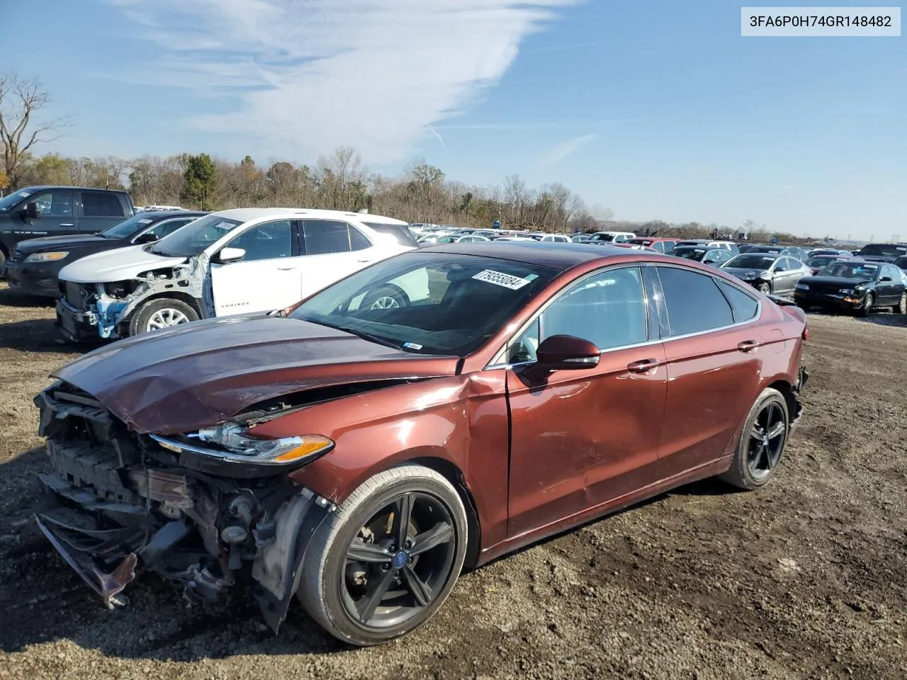 2016 Ford Fusion Se VIN: 3FA6P0H74GR148482 Lot: 79355084