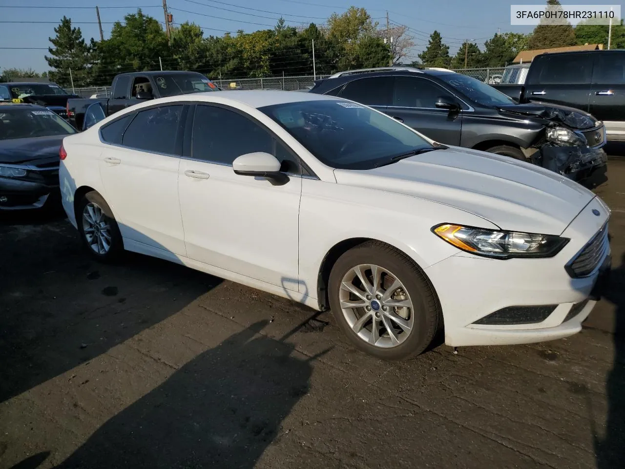 2017 Ford Fusion Se VIN: 3FA6P0H78HR231110 Lot: 65042904