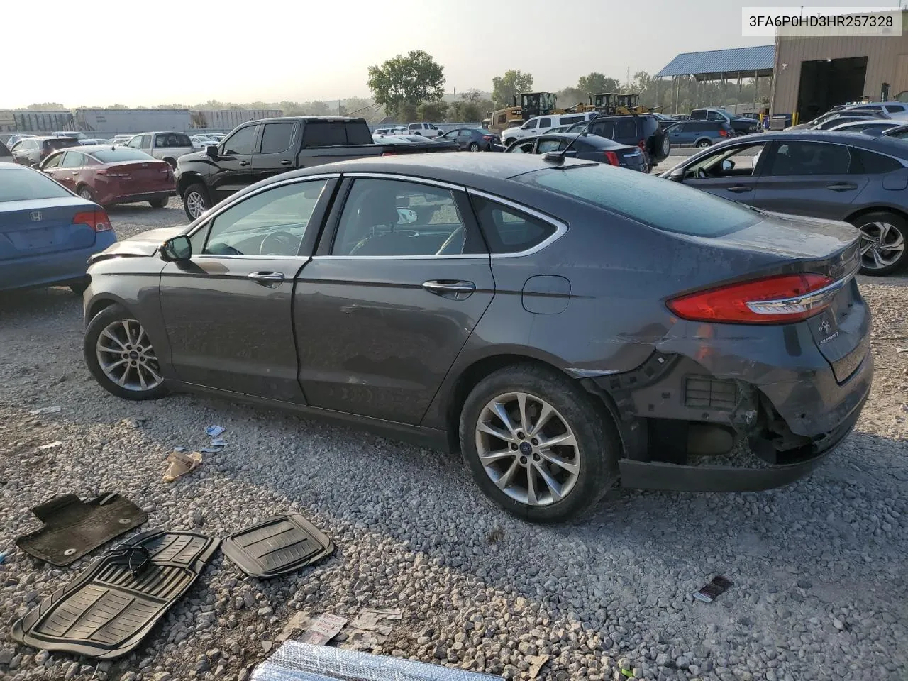 2017 Ford Fusion Se VIN: 3FA6P0HD3HR257328 Lot: 71105654