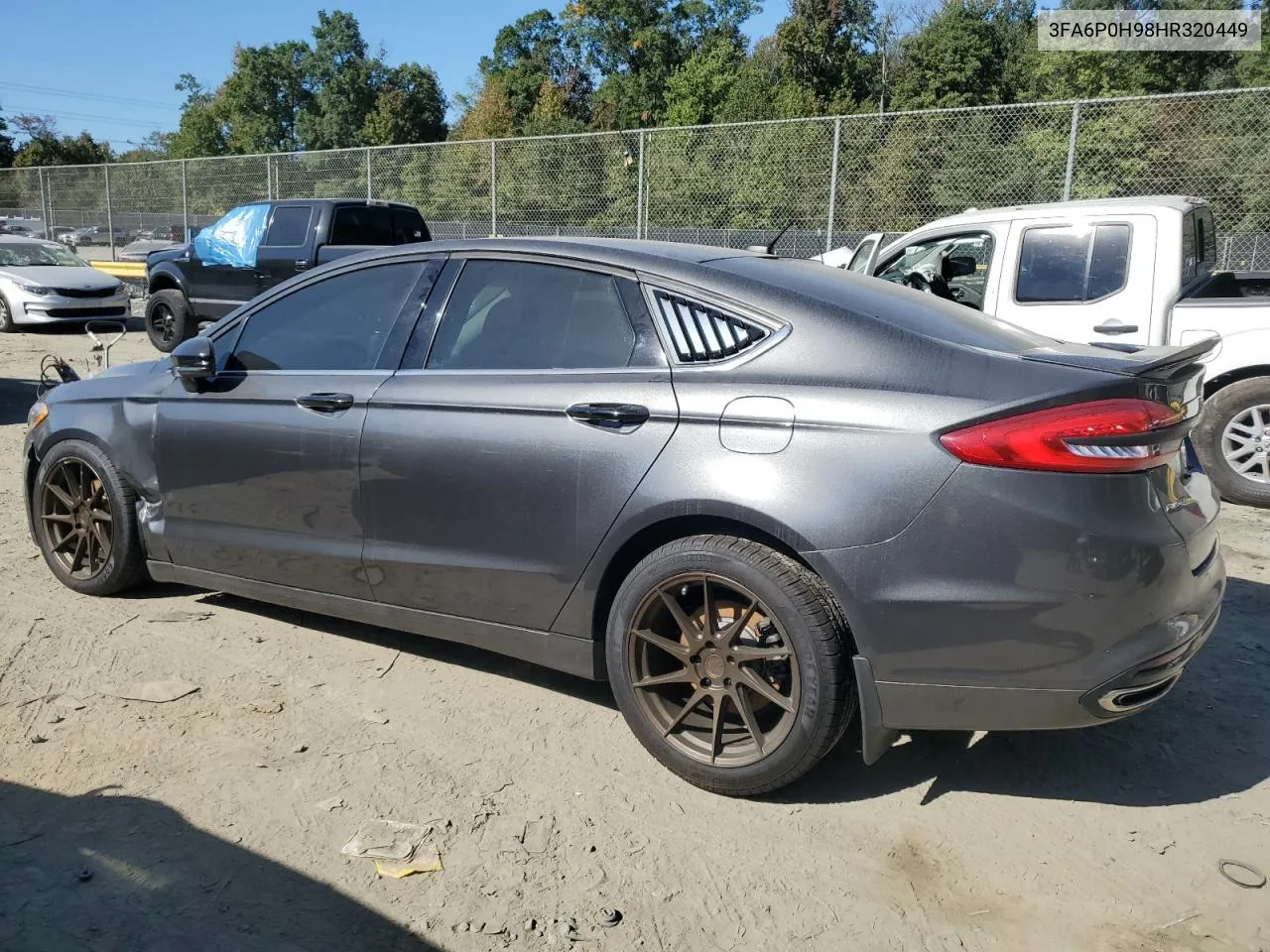 2017 Ford Fusion Se VIN: 3FA6P0H98HR320449 Lot: 75004454