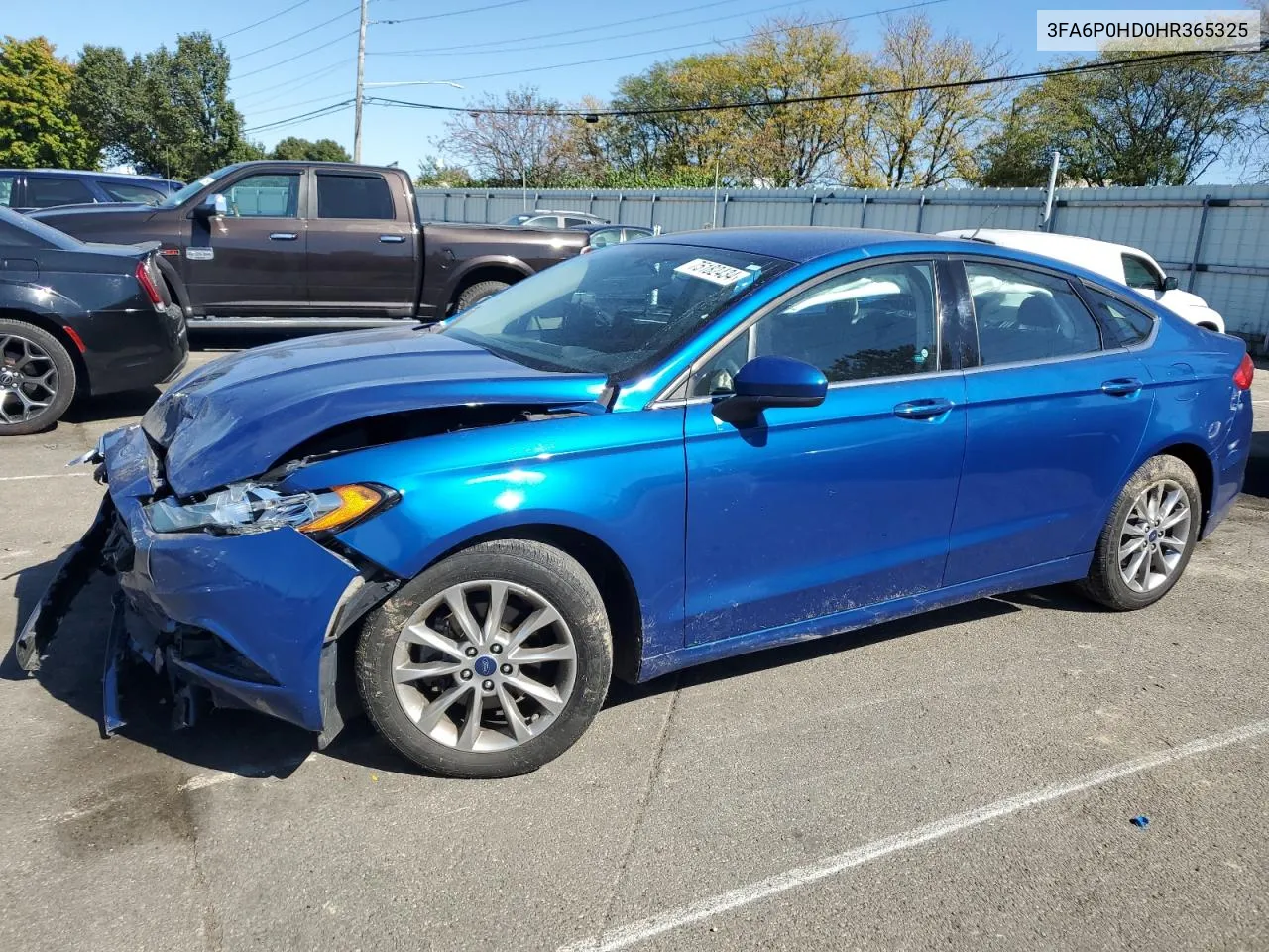 2017 Ford Fusion Se VIN: 3FA6P0HD0HR365325 Lot: 75182434