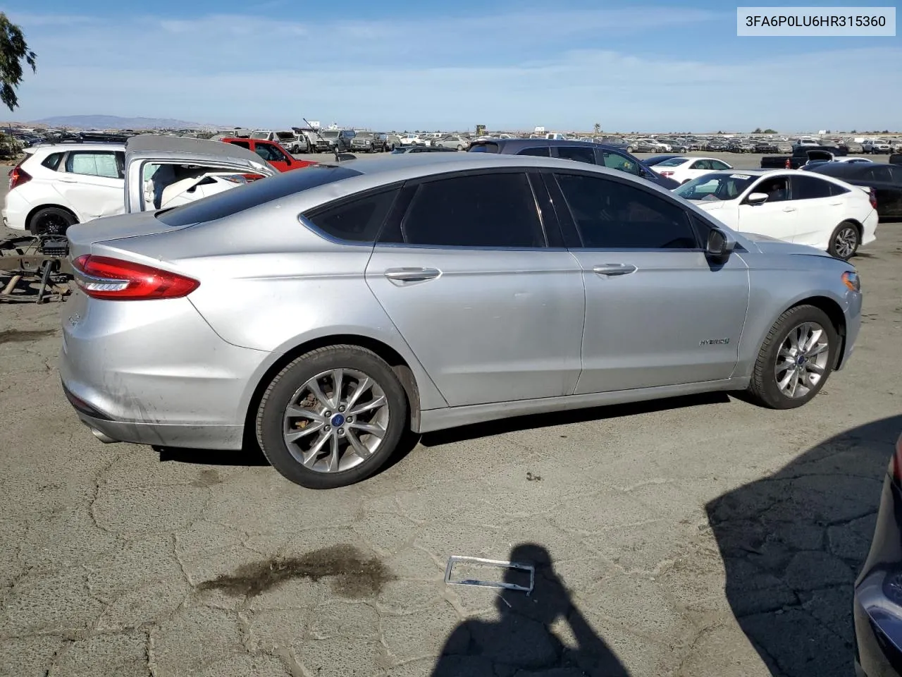 2017 Ford Fusion Se Hybrid VIN: 3FA6P0LU6HR315360 Lot: 77150734