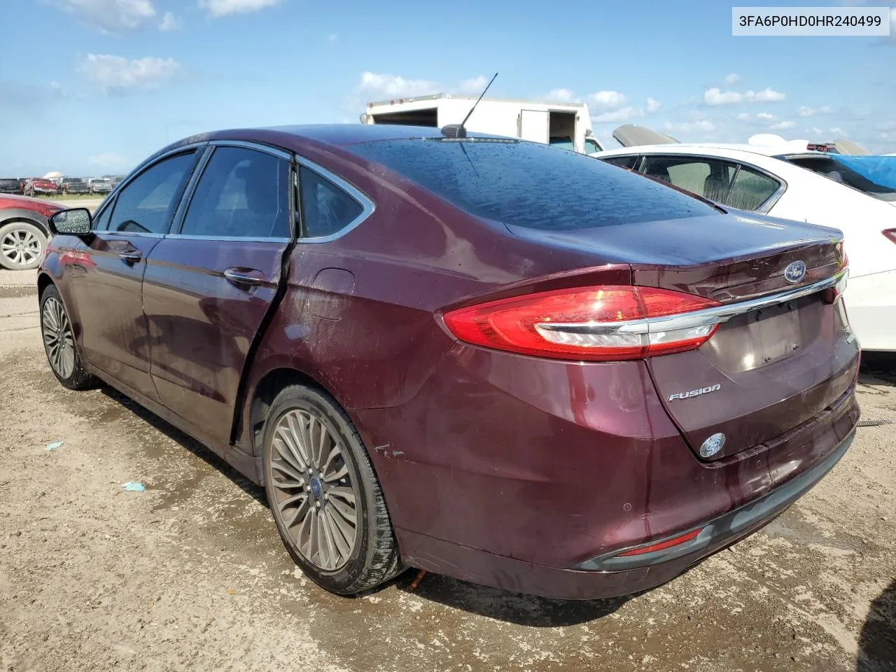 2017 Ford Fusion Se VIN: 3FA6P0HD0HR240499 Lot: 78043084