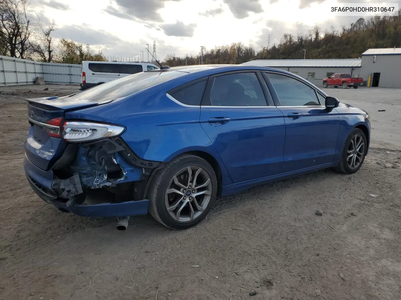 2017 Ford Fusion Se VIN: 3FA6P0HD0HR310647 Lot: 78469674