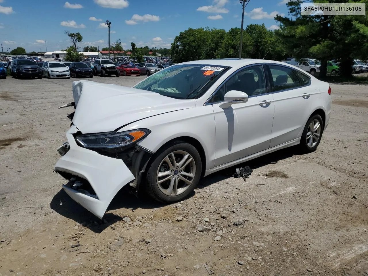 2018 Ford Fusion Se VIN: 3FA6P0HD1JR136108 Lot: 59752084