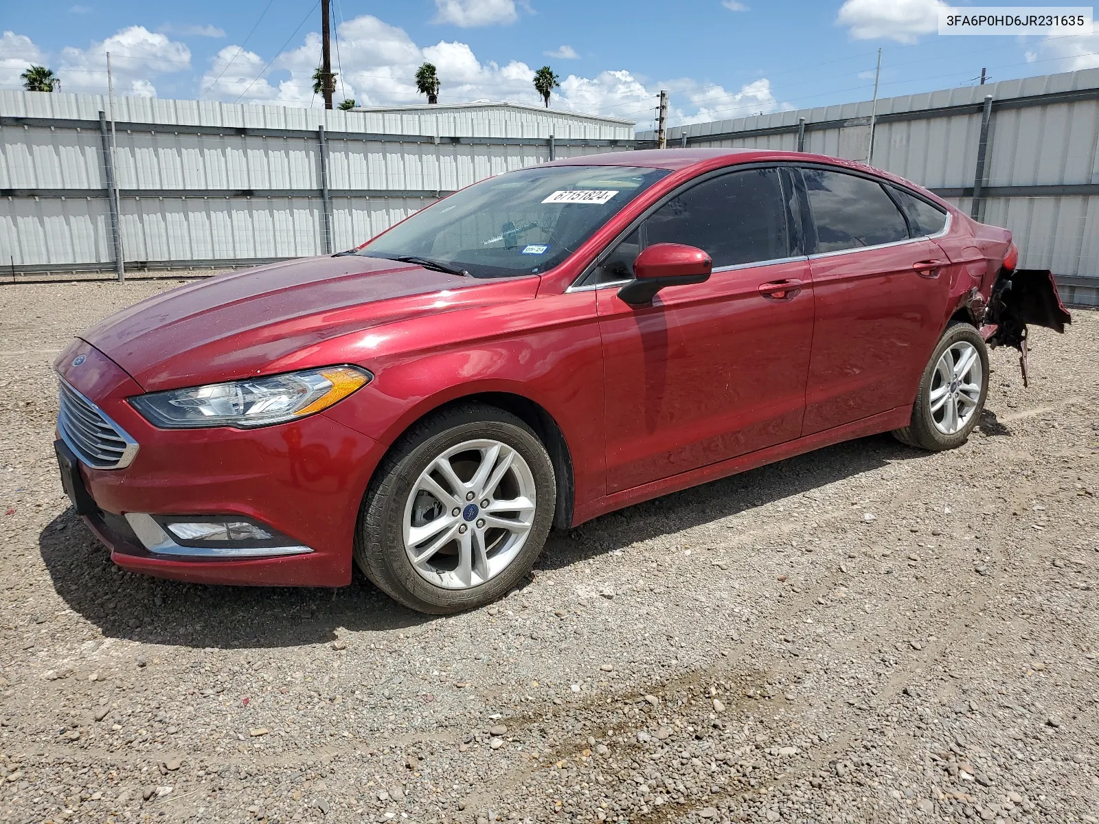 2018 Ford Fusion Se VIN: 3FA6P0HD6JR231635 Lot: 67151824