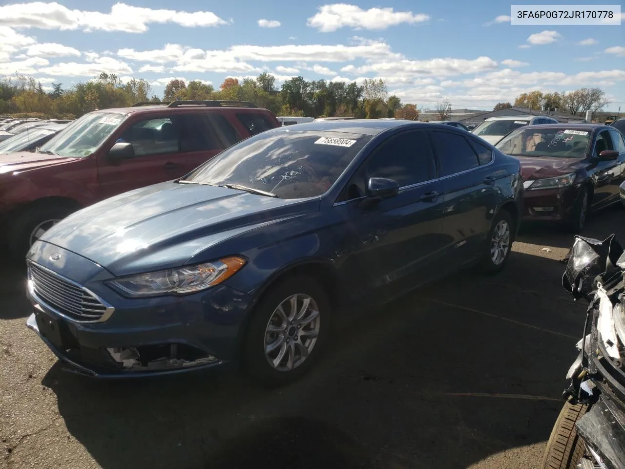 2018 Ford Fusion S VIN: 3FA6P0G72JR170778 Lot: 75858904