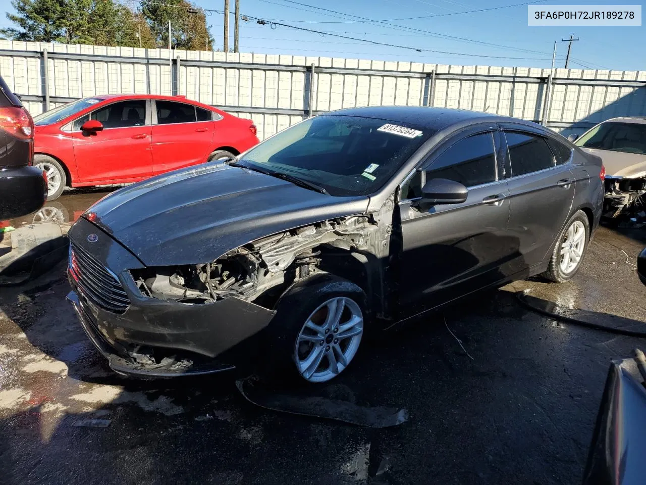 2018 Ford Fusion Se VIN: 3FA6P0H72JR189278 Lot: 81379264