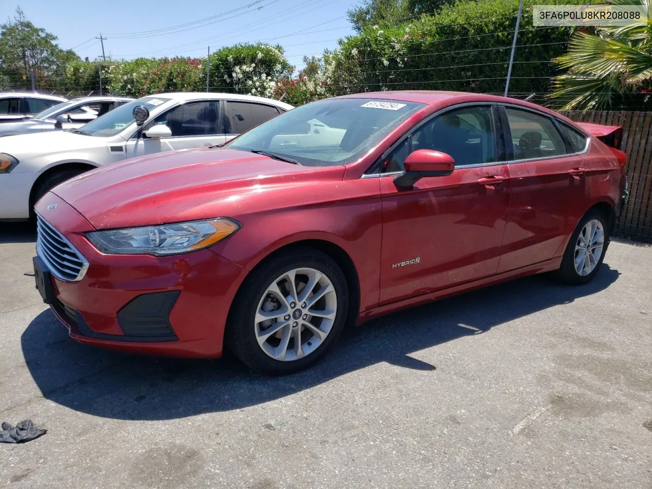 2019 Ford Fusion Se VIN: 3FA6P0LU8KR208088 Lot: 61734254