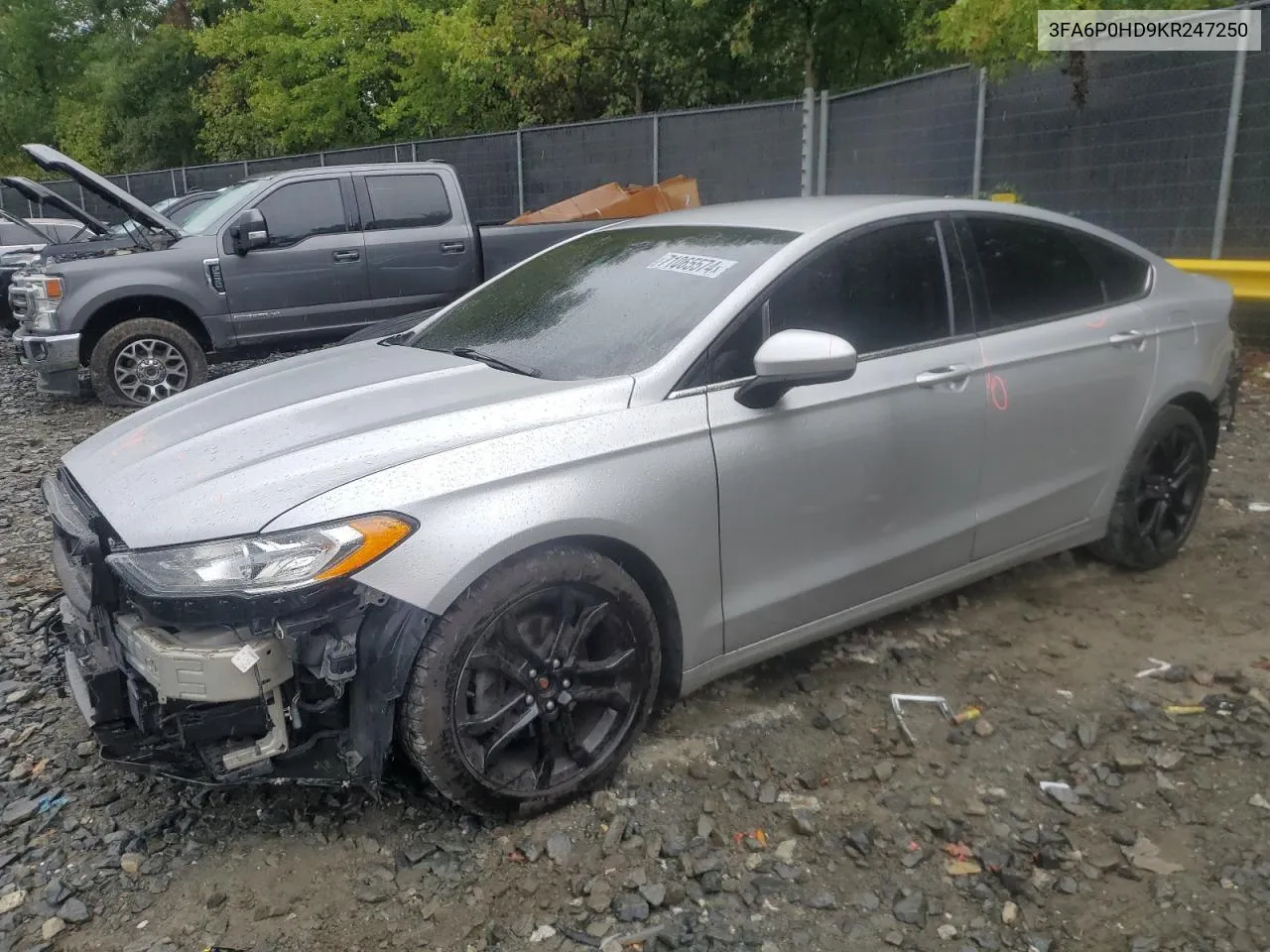 2019 Ford Fusion Se VIN: 3FA6P0HD9KR247250 Lot: 71065574