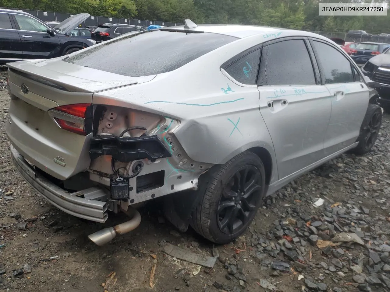 2019 Ford Fusion Se VIN: 3FA6P0HD9KR247250 Lot: 71065574