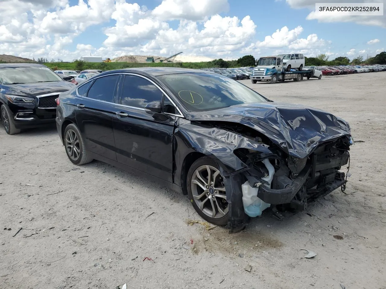 2019 Ford Fusion Sel VIN: 3FA6P0CD2KR252894 Lot: 71783544