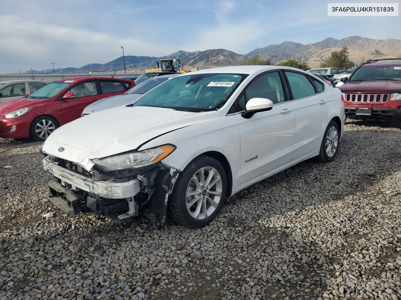 2019 Ford Fusion Se VIN: 3FA6P0LU4KR151839 Lot: 71815144