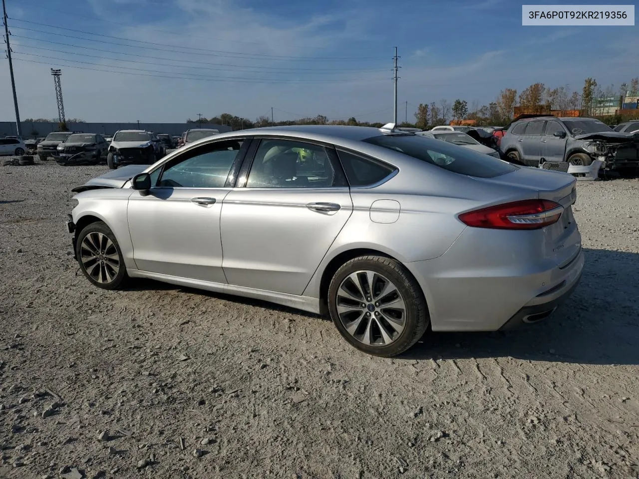 2019 Ford Fusion Se VIN: 3FA6P0T92KR219356 Lot: 78353314