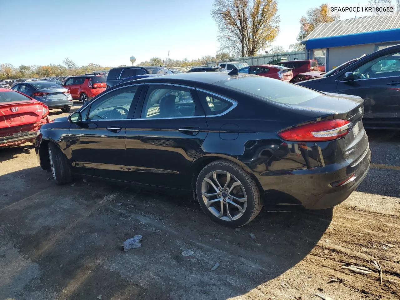 2019 Ford Fusion Sel VIN: 3FA6P0CD1KR180652 Lot: 81588464