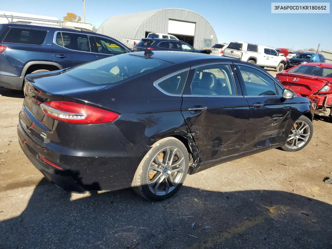 2019 Ford Fusion Sel VIN: 3FA6P0CD1KR180652 Lot: 81588464