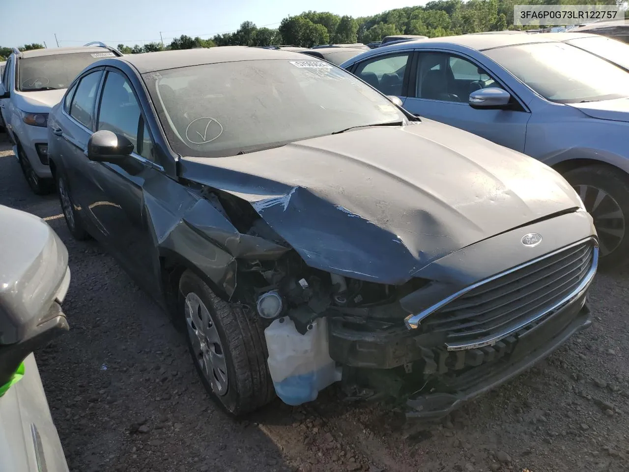 2020 Ford Fusion S VIN: 3FA6P0G73LR122757 Lot: 57565624