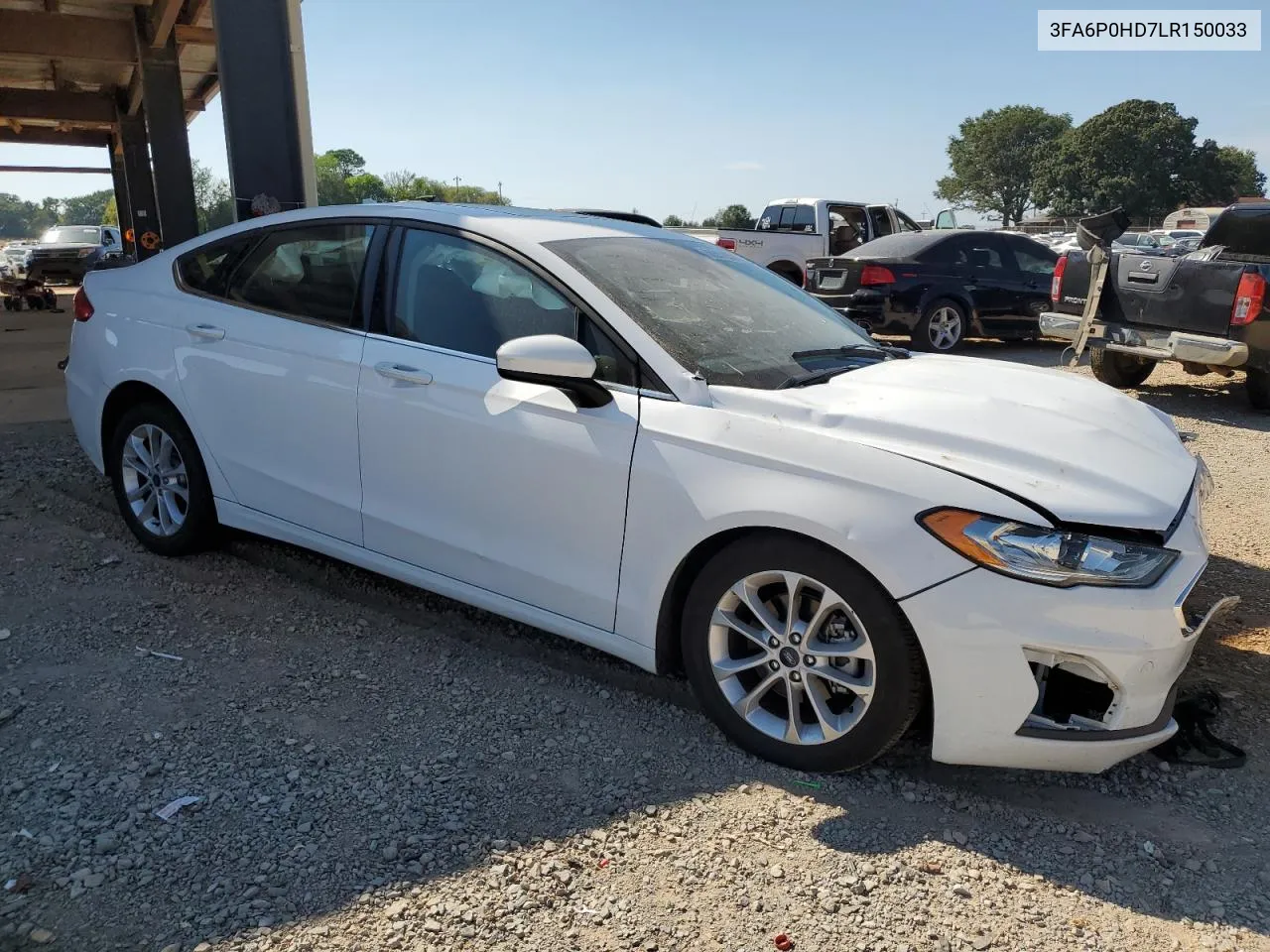 2020 Ford Fusion Se VIN: 3FA6P0HD7LR150033 Lot: 74563564