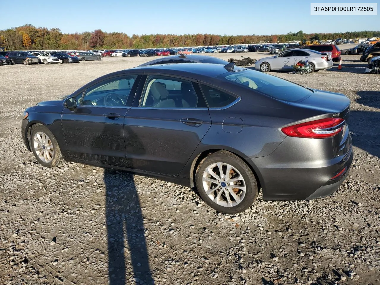 2020 Ford Fusion Se VIN: 3FA6P0HD0LR172505 Lot: 81850884