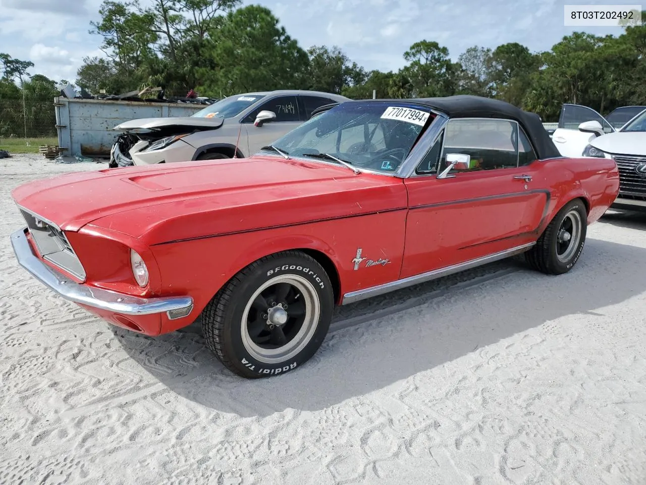 1968 Ford Mustang VIN: 8T03T202492 Lot: 77017994