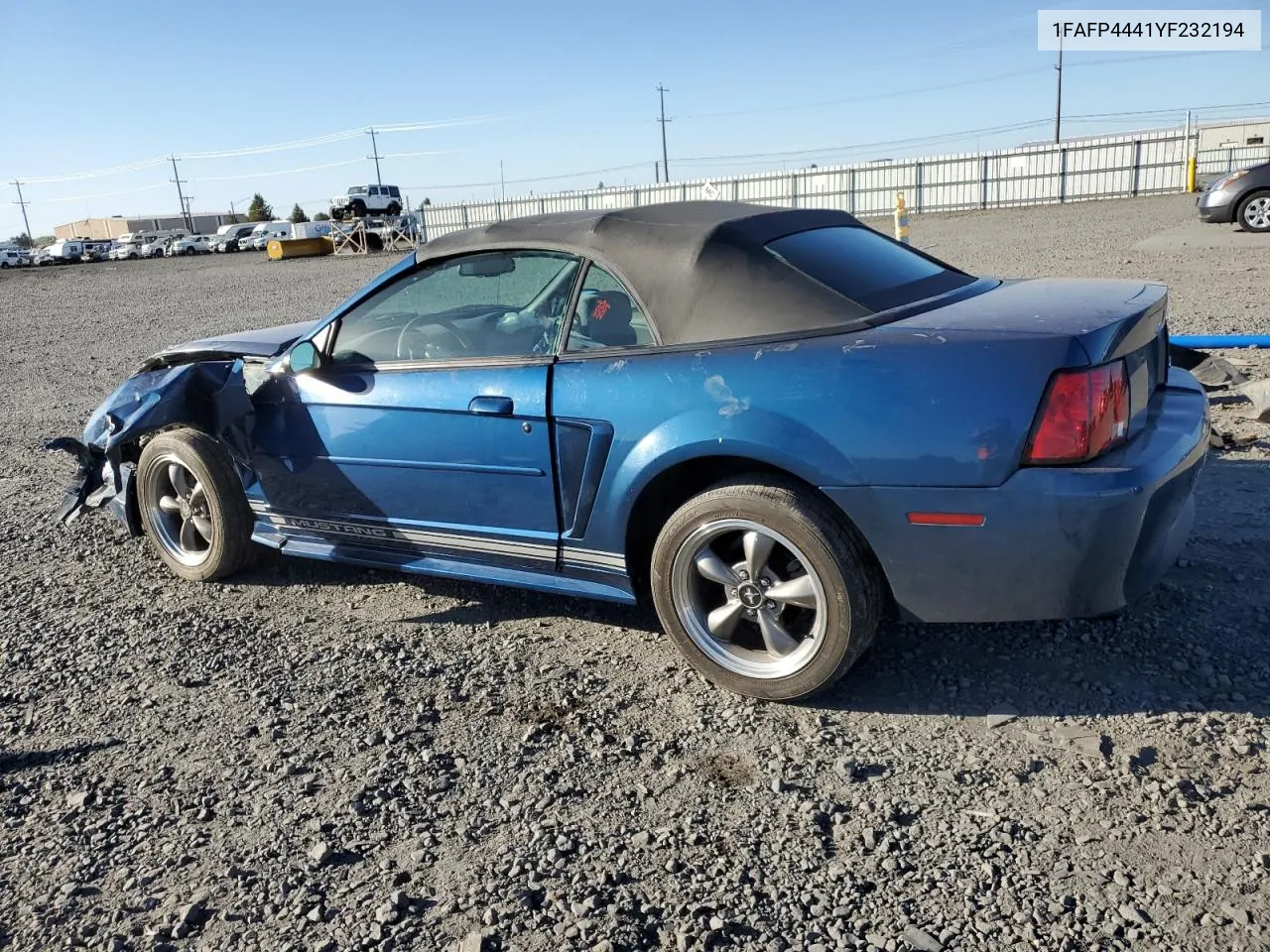 2000 Ford Mustang VIN: 1FAFP4441YF232194 Lot: 72853944