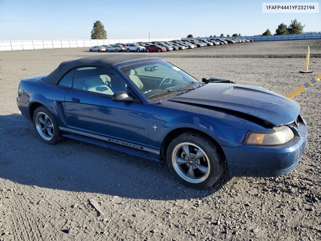 2000 Ford Mustang VIN: 1FAFP4441YF232194 Lot: 72853944